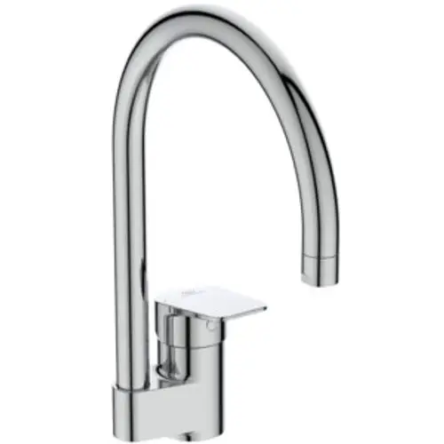 Edelstahl-Küchenarmatur mit hohem Rohrauslauf und einem Hebelgriff von Ideal Standard. Klare, moderne Form für funktionale Nutzung in der Küche.